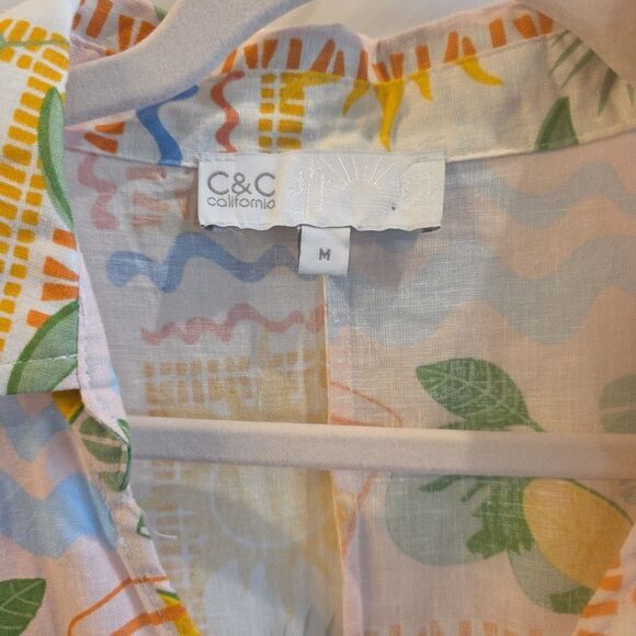 C&C‎ CALIFORNIA Summer Tropical Linen Blend Dolman Sleeve Boxy Crop Top Size Med - Picture 3 of 5